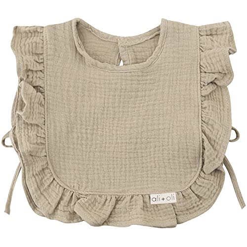 Ali+Oli Snap Baby Bib (Color, Ruffle Edge) - 2-Layer Muslin Bibs, Cloth Bibs, Baby Girl Newborn Essentials for 0-24 Months