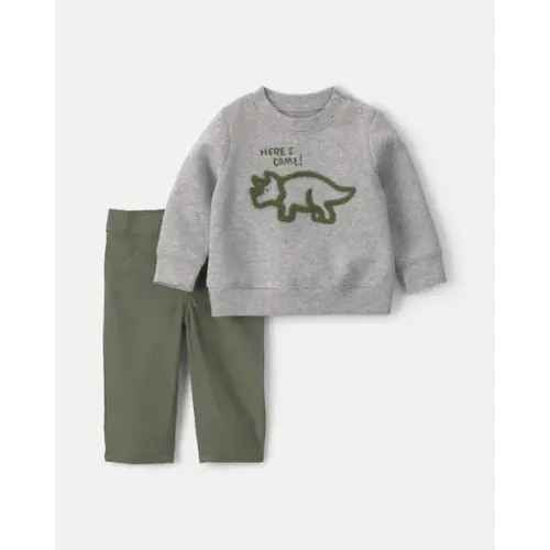Baby Boy 2-Piece Dinosaur Fleece Pullover & Pant Set - Grey | Carter's