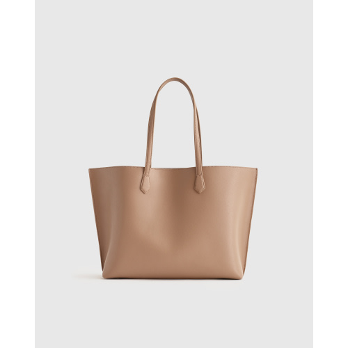 Italian Leather Triple Compartment Shopper Tote in Black
