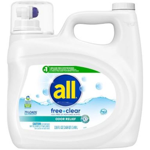 All Ultra Free Clear Odor Relief HE Liquid Laundry Detergent 79 Loads - 118 fl oz: Dermatologist Tested, Sensitive Formula, Hypoallergenic