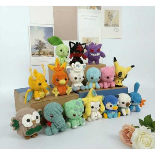 Mini Monster crochet doll, Mimikyu plushie stuffed dolls, Gengar, Bulbasaur, Dragonite, Squirtle, Piplup, Halloween decoration gift