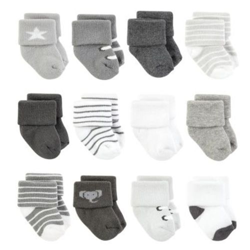 Hudson Baby Basics Infant Baby Cozy Terry Baby Sock 12-Pack, Savanna Stroll, 0-6 Months