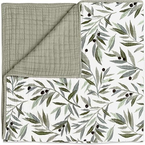 Babyletto 100% Organic Cotton Quilt, GOTS-Certified, 3-Layers of Ultra-Soft and Breathable Muslin - Olive Branches