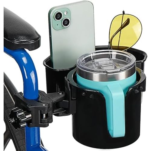 JOYTUTUS Wheelchair Cup Holder, 2-in-1 Walker Cup Holder with 6.4'' Large Storage Box, Drink Holder for Bottle with Handle, Fit for Wheelchair, Walker, Rollator, Stroller, Camper, Golf cart (Large)