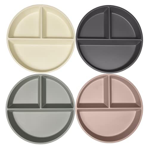 WeeSprout Divided Bamboo & Melamine Plates for Kids - Set of 4 Toddler Dinnerware, Food Grade, Kid Safe with Divided Design for Picky Eaters, Dishwasher Safe, Reusable Modern Tableware