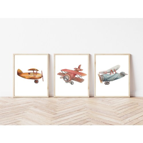Watercolour Vintage Airplanes Print Set | Set of Three Vintage Planes for Nursery or Playroom | Airplane Prints | Airplane Wall Art