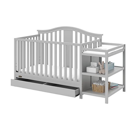 Graco Solano 4-in-1 Convertible Crib and Changer with Drawer (Pebble Gray) – Crib and Changing -Table Combo with Drawer, Includes Changing Pad, Converts to Toddler Bed, Daybed and Full-Size Bed