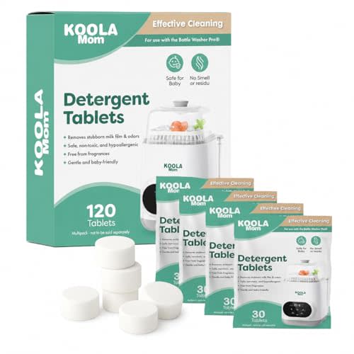 Detergent Tablets for Bottle Washer (120 Count) Deep Cleaning Compatible with Momcozy, Baby Breeza, Grownsy & All Bottle Washers - Removes Milk Residue, Grease & Odor from Bottles & Pump Parts