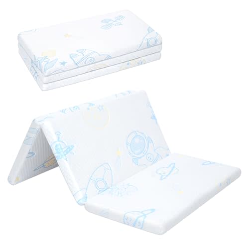 Pack and Play Mattress Pad, Trifold Portable Crib Pack N Play Mattresses, 38" x 26" x 1.5" Jacquard Playpen Mattress for Travel Soft Breathable Play Yard Mattress with Washable Cover