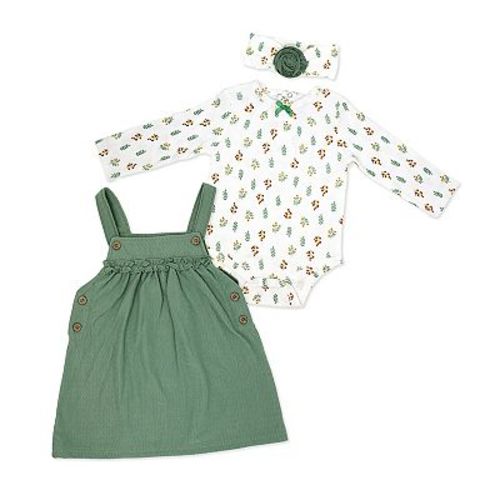 Baby Girls 3 Piece Corduroy-Look Jumper, Bodysuit, and Headband Set