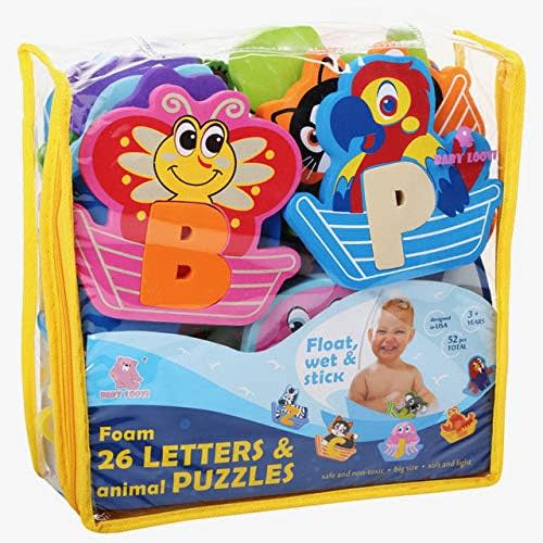 Bath Foam Alphabet Letters Toys - Non-Toxic Bathtub ABC Letters for Kids Toddlers - Premium Educational Floating Animals Puzzles with Toy Organizer for Baby Boys Girls - Set of 52 Pcs