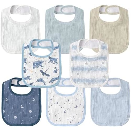 Muslin Bibs for Baby Boy, Adjustable Fit for Drooling and Teething Toddler