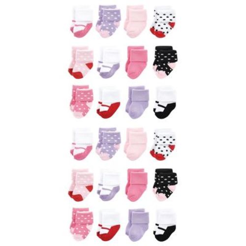 Luvable Friends Cotton Rich Baby Terry Socks 24-Pack, Coral Lilac Mary Janes, 0-6 Months