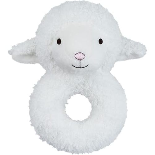 Baby Lamb Soft Rattle Toy, Sheep Plush Infant Shaker Rattle Easy-Grasp Stuffed Animal Toy, Gifts for Newborns Babies Toddlers Boys Girls, White, 5.5 Inches