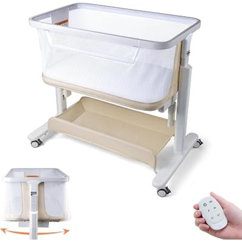 All Mesh Rocking Bassinet, Electric Bassinet for Baby, Beige