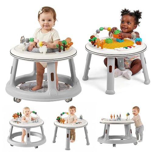 5-in-1 Baby Walker with Wheels, Bouncer, Push Walker & Building Block Table