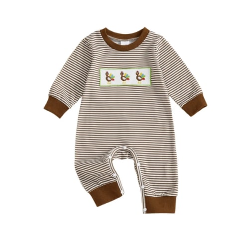 Amazon.com: Sasaerucure Infant Newborn Baby boy Thanksgiving Outfit Turkey Embroidery Striped Long Sleeve Romper Jumpsuit