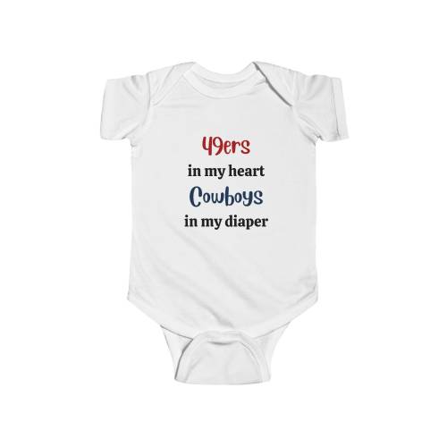 San Francisco funny baby outfit, 49ers in my heart, Cowboys in my diaper, funny baby outfit, baby shower gift, baby football outfit