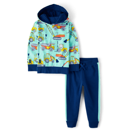 Baby And Toddler Boys Construction 2-Piece Outfit Set - Aqua