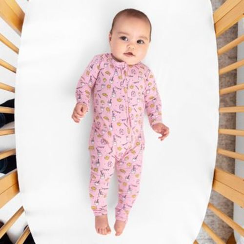 Bellabu Bear Baby Milk & Cookies Pink Bamboo Convertible Footie Pink 0-3 Months