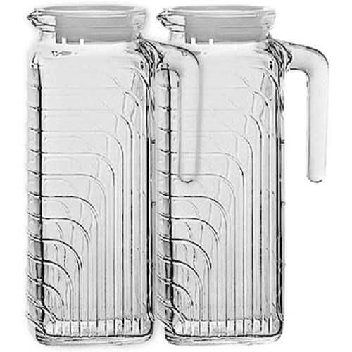 Bormioli Rocco Gelo Glass 1.2 Liter Jug with White Lid, Set of 2