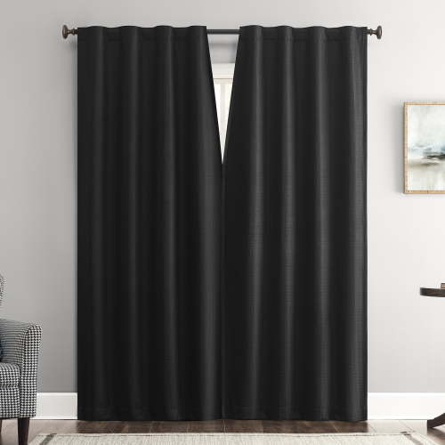 Sun Zero Vance 2-Piece Magnetic Closure 100% Blackout Back Tab Curtain Panel Pair, 37"x63", Black