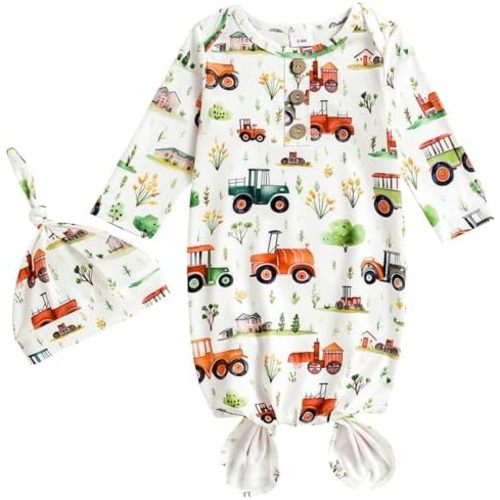 AMAWMW Newborn Baby Boys Girls Cartoon Sleeper Gown Long Sleeve Mountain Nightgown Hat Outfits