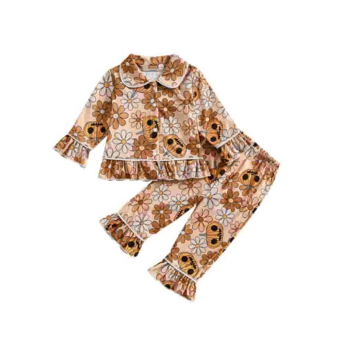 Bagilaanoe 2Pcs Toddler Baby Girl Halloween Pajamas Set Pumpkin Print Long Sleeve Ruffle Shirt and Pants 6M 12M 18M 24M 3T 4T 5T Kids Fall Sleepwear Loungewear