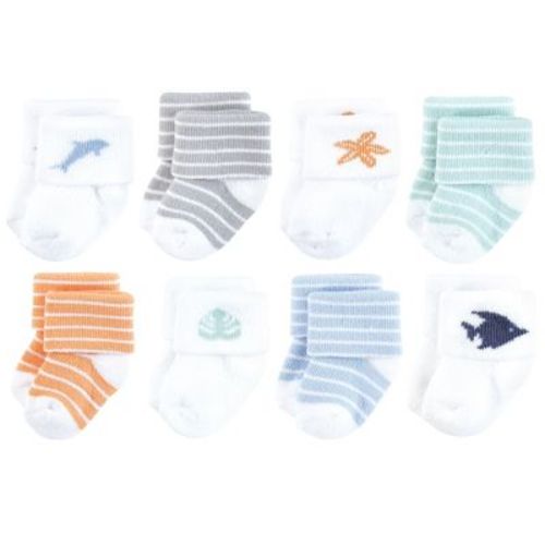 Hudson Baby Basics Infant Baby Cozy Terry Socks 8-Pack, Oceanic Star, 0-6 Months
