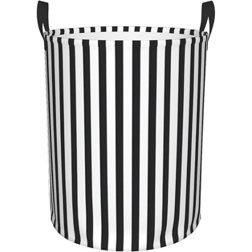 Black & White Stripe Printing Personalized Circular Dirty Clothes Hamper-Standable Design Works In Bathroom & Closet