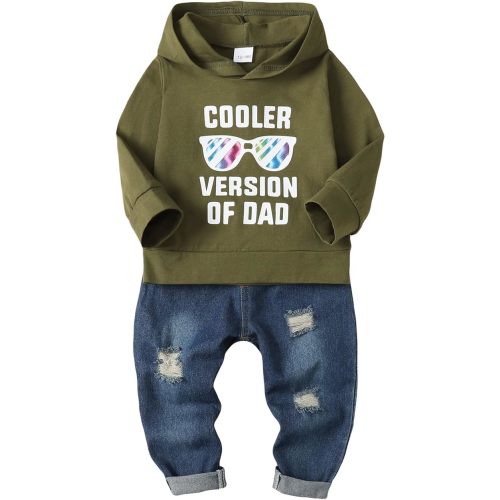 NZRVAWS Baby Boy Clothes Toddler Boy Outfit 2 3 4T 6 12 18 24 Month Fall Winter Hoodie Ripped Jeans Clothing