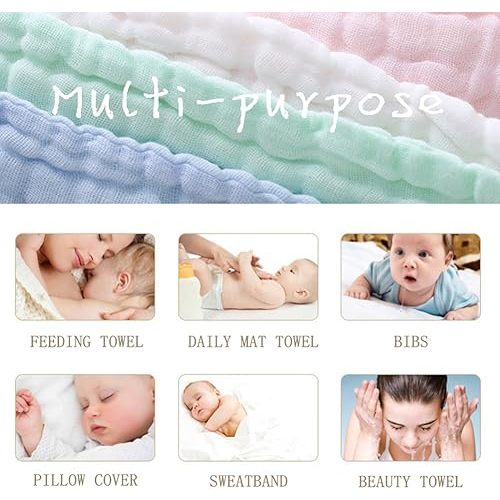 MUKIN Baby Washcloths - Natural Cotton Baby Wipes - Soft Newborn Face Towel and Washcloth for Sensitive Skin, Registry as Shower, 5 Pack 12x12 inches