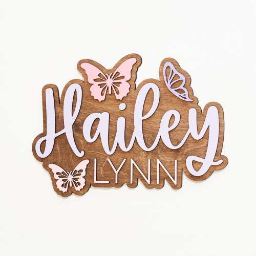 Custom Wooden Name Sign with Pastel Butterflies - Nursery Decor
