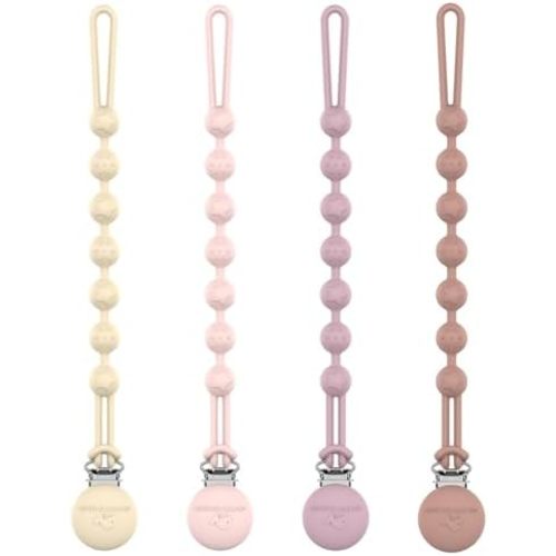 Cuddle Campus Silicone Pacifier Clip Holder with One Piece Design,Soft Flexible Binky Clips with Texture for Baby Boy and Girl Pack of 4(6m+)