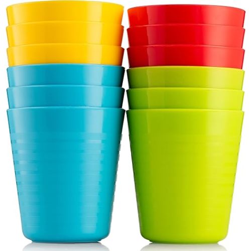 Kids Cups - Set of 12, 8 oz Plastic Cups Reusable - Dishwasher Safe - BPA-Free for Kids & Toddler