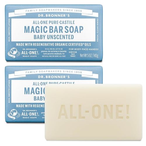 Dr. Bronner's Pure-Castile Baby Unscented Magic Bar Soaps - Made with Regenerative Organic Certified Oils - For Face, Hand, Hair Gentle on Sensitive Skin - Soap Bars for Men & Women - 2 Pack, 5 oz