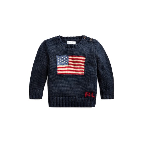 American Flag Cotton Crewneck Sweater, 12M