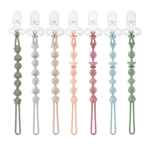 PandaEar 7 Pack Silicone Pacifier Clips, Pacifier Holder with One Piece Design