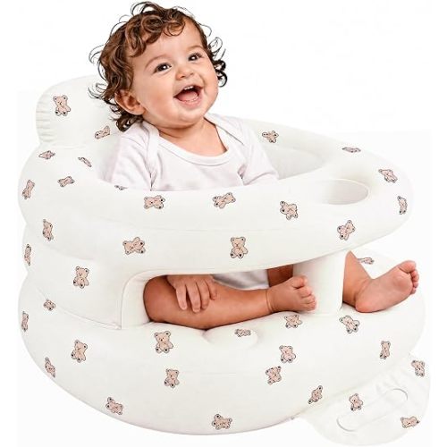 Inflatable Baby Seat with Built-in Pump and Back Support, Brown Big Bear