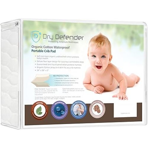 Organic, Waterproof Natural Quilted Fitted Portable/Mini Crib Pad Cover