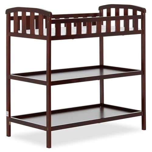 Dream On Me Emily Changing Table, Compact and Lightweight, Solid New Zealand Pinewood, Elevated Safety Rails, Two Storage Shelves, Includes Water-Resistant 1" Changing Pad — Espresso