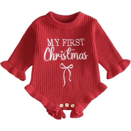 MoZiKQin My First Christmas Baby Girl Outfit Newborn Knit Sweater Romper