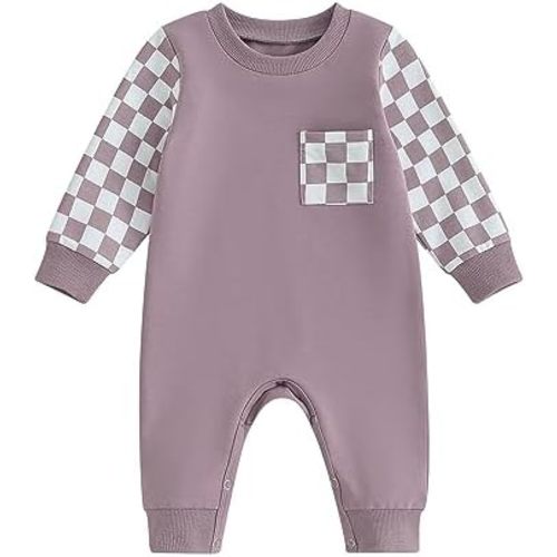 Karuedoo Newborn Baby Boy Girl Clothes Checkered Plaid Romper Jumpsuit Long Sleeve Bodysuit One Piece Outfit Fall Outfit