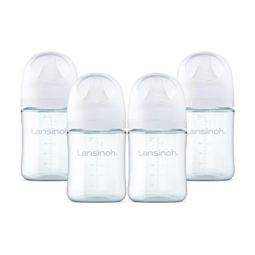 Lansinoh Anti-Colic Glass Baby Bottles, White Collar, 5 Ounces, 4 Count