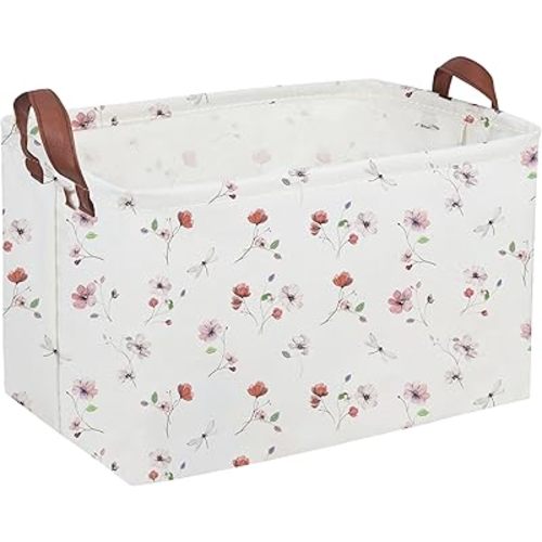Sanjiaofeng Rectangular Kids Basket Flower Storage Bins,Girls Storage Basket with Handles.Clothers,Books,Kid's Gifts Bins. (Dried flower)