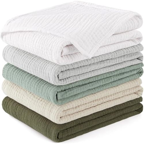 Susurration Burp Cloths Muslin 5 Pack Absorbent and Soft 100% Cotton Large Burping Cloths 23.6 * 23.6 inch, Baby Washcloths Newborn Essentials Registry-Green