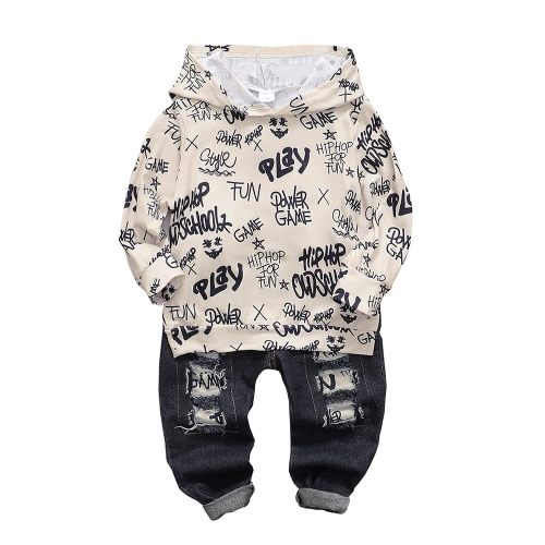 NZRVAWS Baby Boy Clothes Toddler Boy Outfit 2 3 4T 6 12 18 24 Month Fall Winter Hoodie Ripped Jeans Clothing