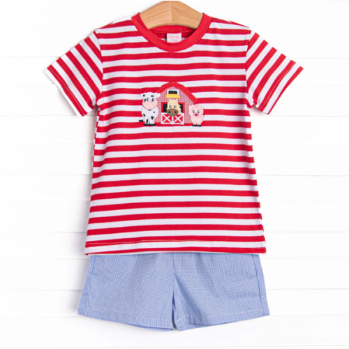 Back at the Barnyard Applique Short Set, Red – Stitchy Fish