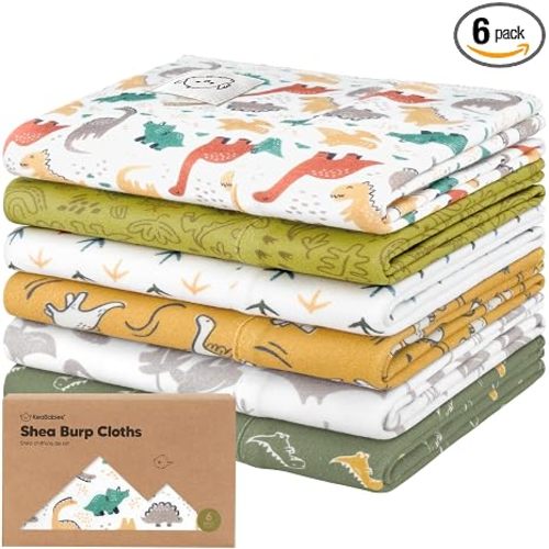 Organic Burp Cloths Baby Boy, Girl, 6-Pack Large Burping Cloths (Mesozoic) | 100% Cotton Burp Clothes for Babies, Newborns Spit Up Rags, Super Soft, Absorbent Towels, Gender Neutral, Machine Washable
