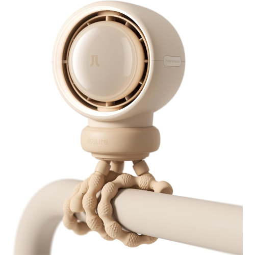 Baby Stroller Fan Portable, Small Battery Operated Fan, Car Seat Fan with 5 Speeds, Air Purify and Air Turbo Tech, Bladeless, Food-Grade Gifts Fan for Desk, Outdoor, Treadmill, Golf - Brown